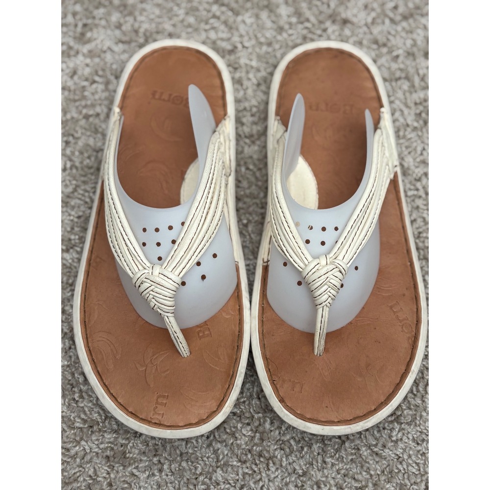 Born White Leather Strappy Thong Sandals Flip‎ Flops Women's Size 10 EU 42